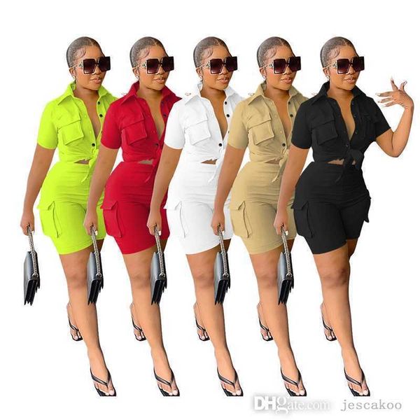 

2023 new women tracksuits 2 piece set outfits summer designer short sleeve shirt blouses and shorts matching sets, Gray