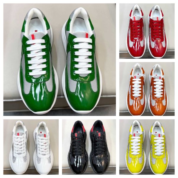 

new luxury americas cup men's casual shoes mesh and patent leather low trainers sneakers shoe walking rubber sole fabric outdoor with b, Black