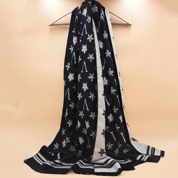 

autumn winter woman scares 2023 new pattern double-sided imitation cashmere scarf women's explosive five-pointed star presbyopia fashio, Blue;gray