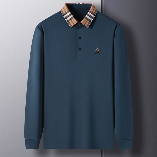 

men's polos casual polo shirt pure color embroidery lapel highquality luxury end spring autumn business long sleeve soft tshirts man 23, White;black