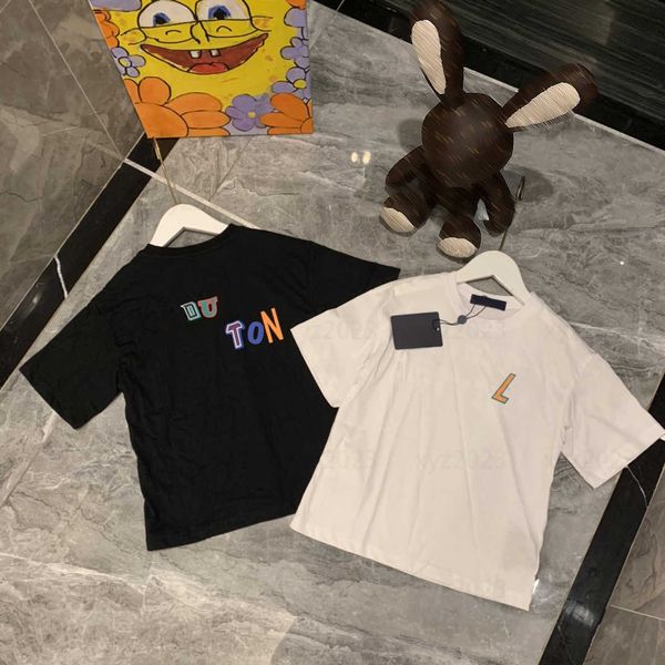 

luxury kids clothing baby t-shirt child short sleeve summer front and rear three-dimensional text pattern label complete size 100-160 cm, Blue