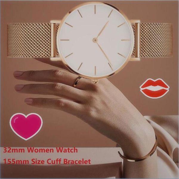 

32mm rose gold ladies wrist watches magnetic women cuff bracelet watch for female clock relogio feminino280n, Slivery;brown