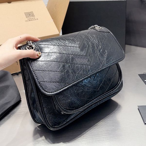 

crinkled vintage leather niki baby chain messenger bag france luxury brand y cowhide quilted lady shouler bags designer women double cross b