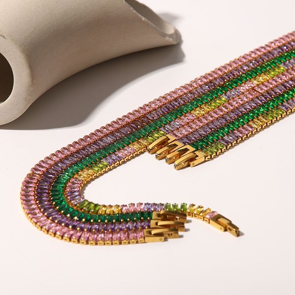 

necklace 18k gold plated full zircon collar stainless steel tennis chain zircon bracelet necklace ins popular same style, Silver