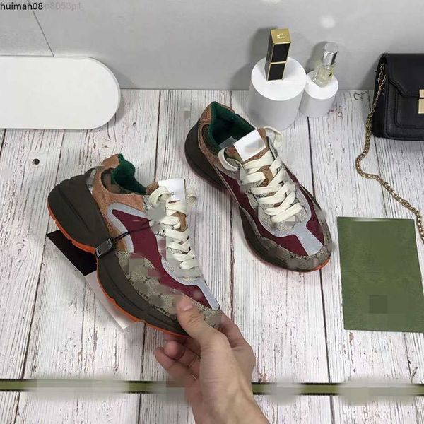 

2023 designer shoes rhyton sneakers beige men trainers vintage luxury chaussures ladies size 35-45 hm, Red;white