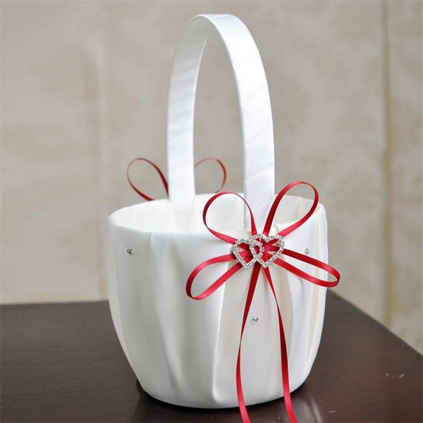 

wedding & party supplies bowknot heart diamond bridal wedding flower child flower basket white wedding bridal flower basket w4149