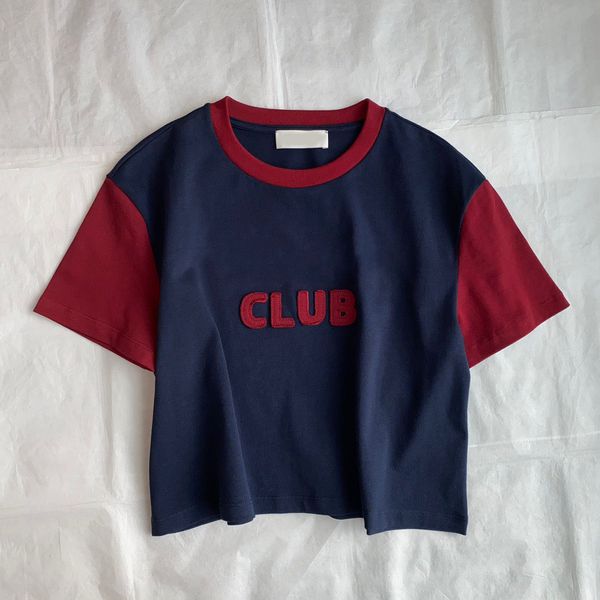 

2023 summer new women's t-shirt letter o-neck loose casual patchwork short sleeve sweet tees, White