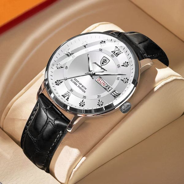 

wristwatches poedagar men watch fashion leather watches waterproof luminous week date brand luxury quartz man wristwatch 230215, Slivery;brown