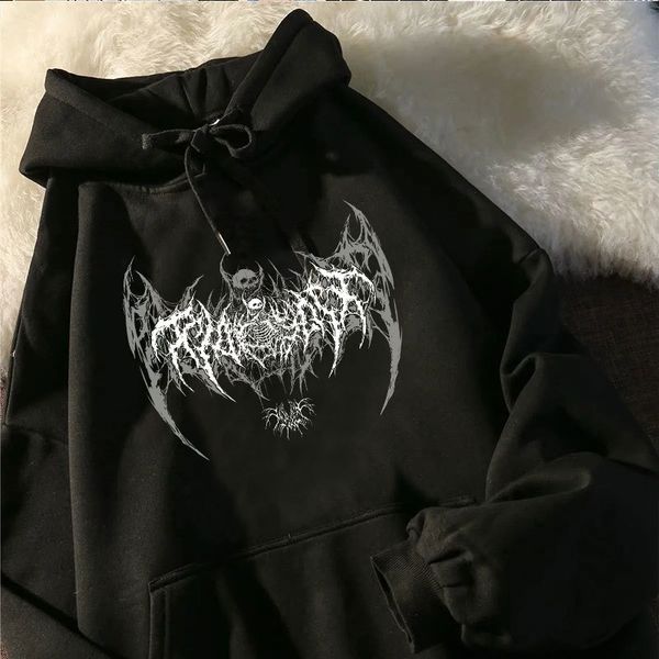 

womens hoodies sweatshirts longsleeved casual punk style hoodie skull gothic deep black loose ulzzang fashion sweatshirt 230216