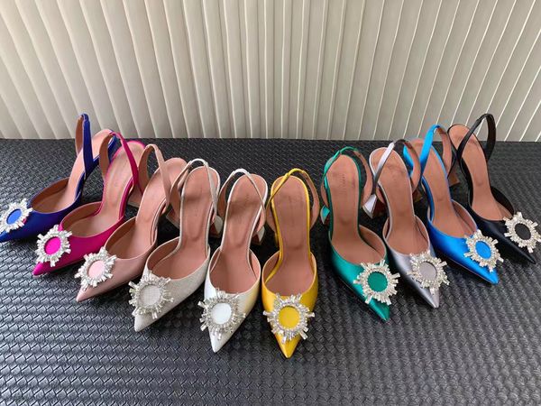 

muaddi designer amina sandals women wedding dress shoes satin pointed slingbacks bowtie pumps crystal heronsbill high heeled shoe 100mm wome, Black