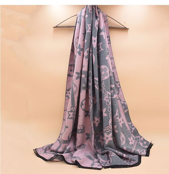 

woman scarf autumn winter new 2023 women's chain pattern imitation cashmere scarf letter print women's fashion warm shawl, Blue;gray