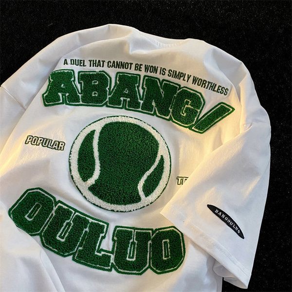 

women's t-shirt american retro letter flocking embroidery short sleeve t-shirt women's summer y2k trend casual all-match couple t-, White