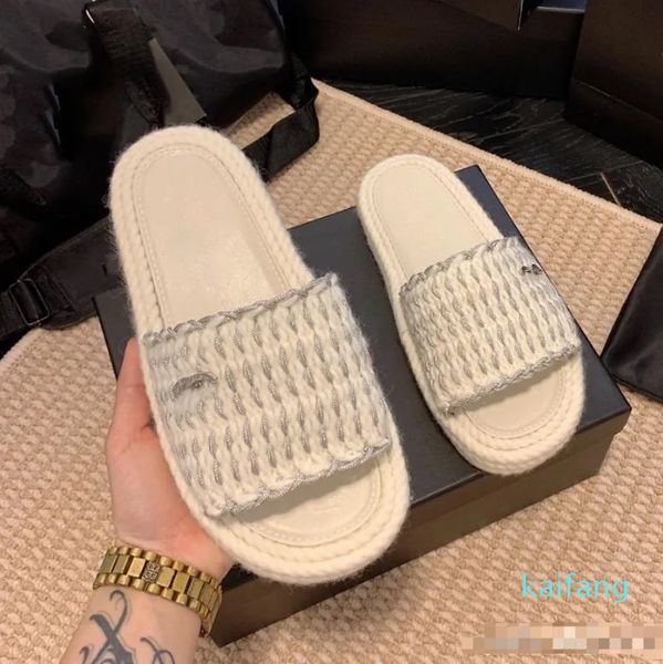

woven platform womens slippers designer sandals flat heels slides mules slip-on flip flops classic black outdoor beach shoes booties soft 9n
