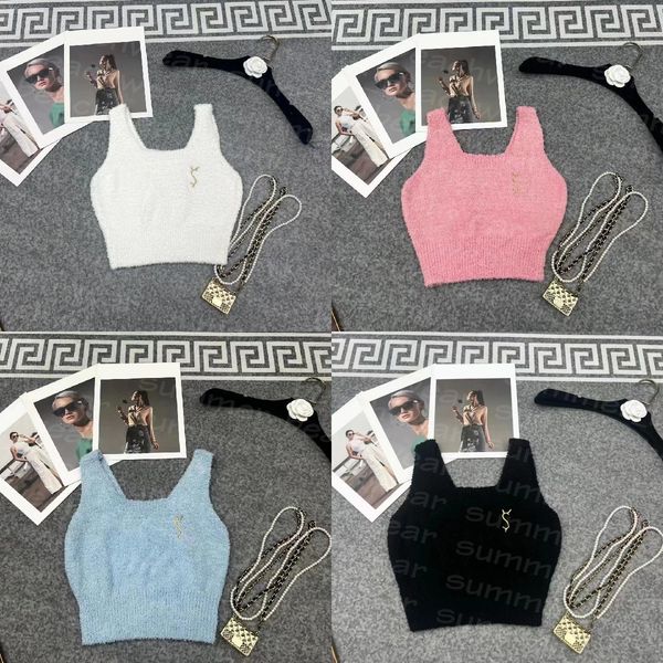 

embroidered letter crop tees women crop square neck knits vest designer fashion, White