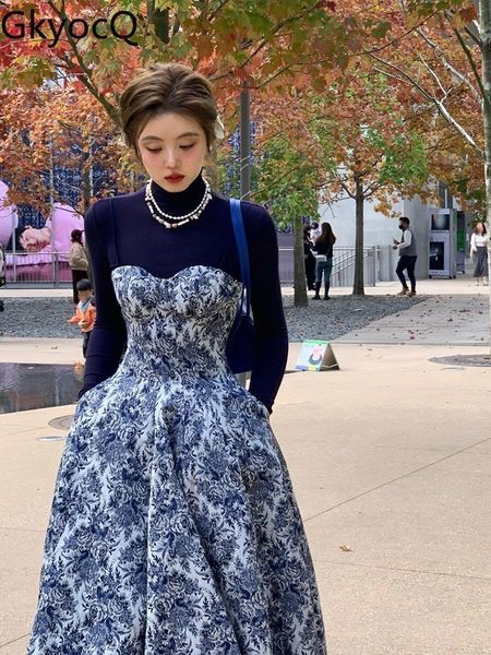 

two piece dress gkyocq sets retro floral strappy elegant es slim high neck korean fashion bottom tshirt womens outfits 230216, White