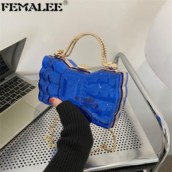 

shoulder bags women transparent acrylic box luxury designer bow metal handle clutch purses and handbags wedding party