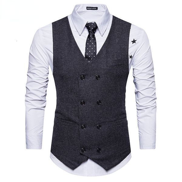 

mens vests men vest classic vintage formal business solid color suit vest double breasted business waistcoat sleeveless waistcoat 230216, Black;white