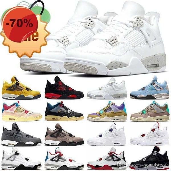 

sandals quality high version jumpman 4 basketball shoes mens womens sneakers 4s white oreo university blue taupe haze guava ice sports shoe, Black