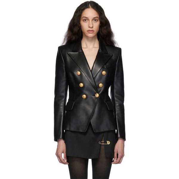 

womens leather faux leather real leather jacket women genuine leather blazer outerwear elegant double breasted soft black sheppskin coat jaq