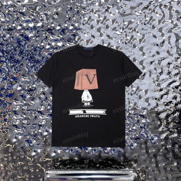 

xinxinbuy men designer tee t shirt 23ss paris los angeles finger print short sleeve cotton women white black beige s-2xl, Black;brown