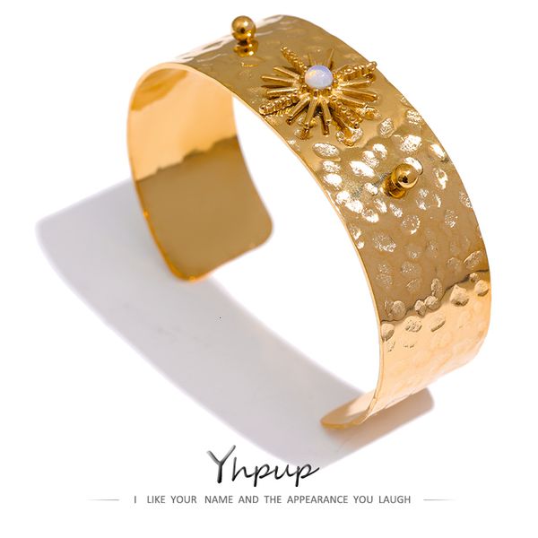 

bangle yhpup resin cuff bracelet stainless steel gold color texture fashion chic jewelry gala gift waterproof 230215, Black