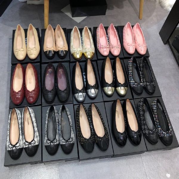 

women sandals classic ballet dance shoes flats c logo cap toe quilted lambskin bow flat mule slip on boat shoes paris fashion ballerinas loa, Black