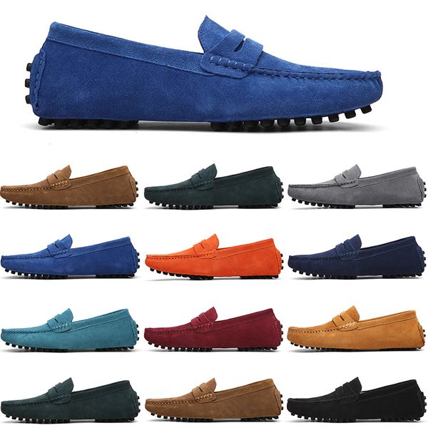 

men casual shoes mens slip on lazy suede leather shoe big size 38-47 fuchsia, Black