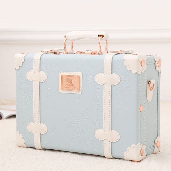 

suitcases vintage floral pu rolling luggage sets 13"inch women cute trolley suitcase travel bag carry ons with universal wheels 230216