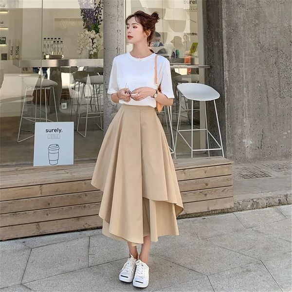 

skirts skirts pants women autumn solid asymmetric trendy design simple high waist korean elegant leisure allmatch streetwear chic ins 230216, Black