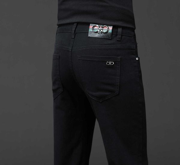 

fashion live jeans men's black white small straight pants elastic brand, Blue