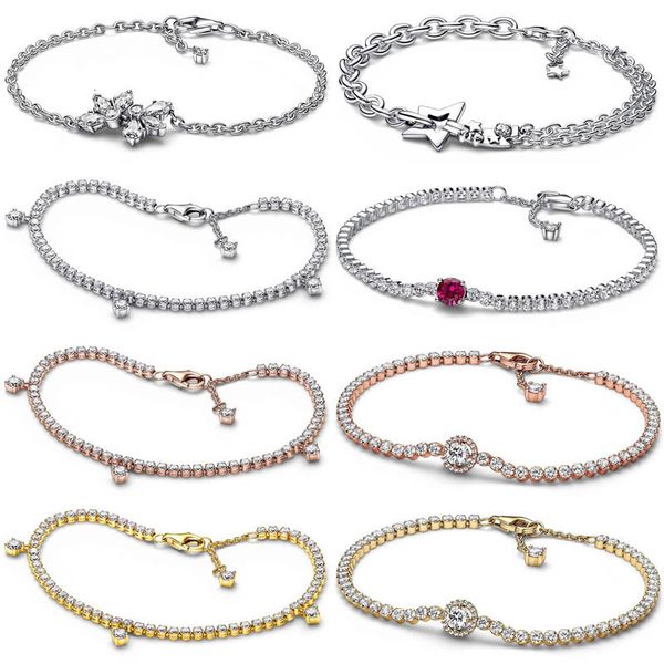 

charm bracelets 925 sterling silver rose gold sparkling halo tennis herbarium cluster chain bracelet fit original bead jewelry 230215, Golden;silver