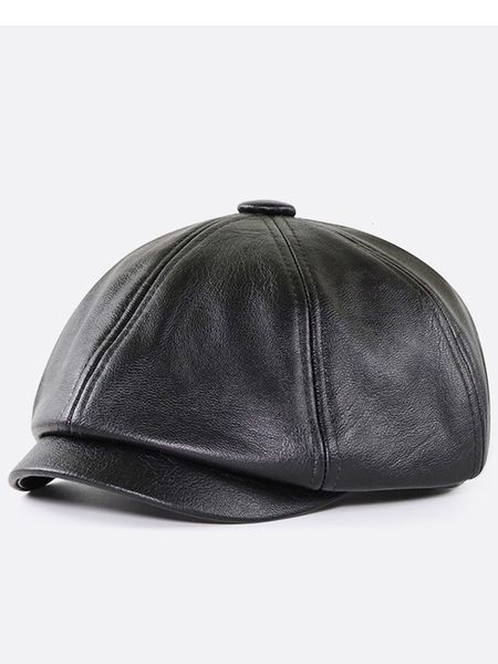 

beanieskull caps british man leather octagonal hat middleaged and elderly winter outdoor warm pu sboy cap men's painter beret 230215, Blue;gray