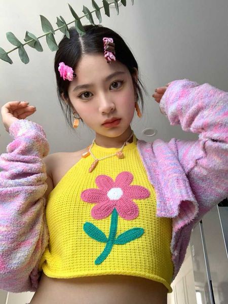 

women's tanks camis flower printed crop knitted spaghetti strap mini vest women summer harajuku cut basic 2022 slimfit halter camisole, White