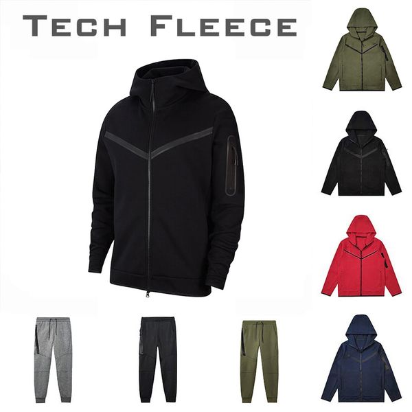 

tech fleeces full zip thick designers pants mens hoodies sets jackets suits fitness training sports space cotton tracksuists hoodys joggers, Black