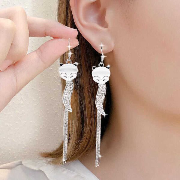 

charm two pairs of anti-allergy women's long korean personalized trendy network red versatile earrings, Golden