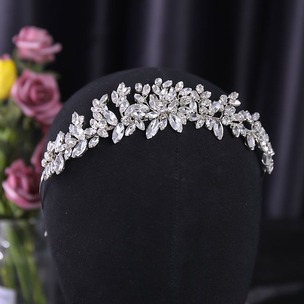 

wedding hair jewelry bridal headband handmade flower band crystal headdress fashion headdres party gift hoop 230216, Slivery;golden