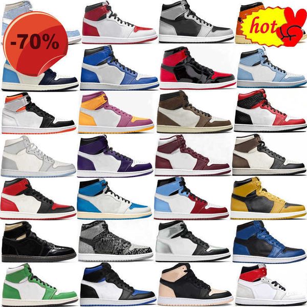 

sandals shoes basketball 1 man woman mens sneakers 1s unc shadow og hyper royal dark mocha bred patent university blue court purple bordeaux, Black