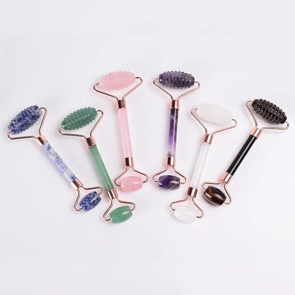 

sawtooth natural rose quartz stone face roller jade massage eye face lifting skin care neck detox beauty tool
