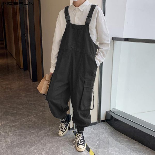 

men's pants fashion jumpsuits solid color loose sleeveless suspender rompers oversized streetwear 2023 casual overalls s5xl incerun 230, Black
