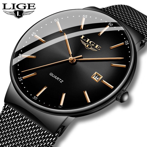 

wristwatches lige mens watches fashion ultra thin watch man waterproof date quartz wristwatch for men business male clock relogio masculino, Slivery;brown