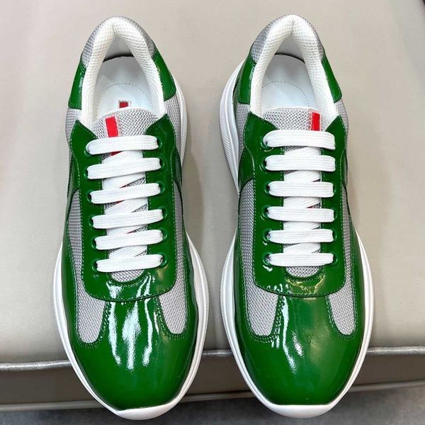 

23s new luxury americas cup men's casual shoes mesh and patent leather low trainers green sneakers shoe walking rubber sole fabric outd, Black