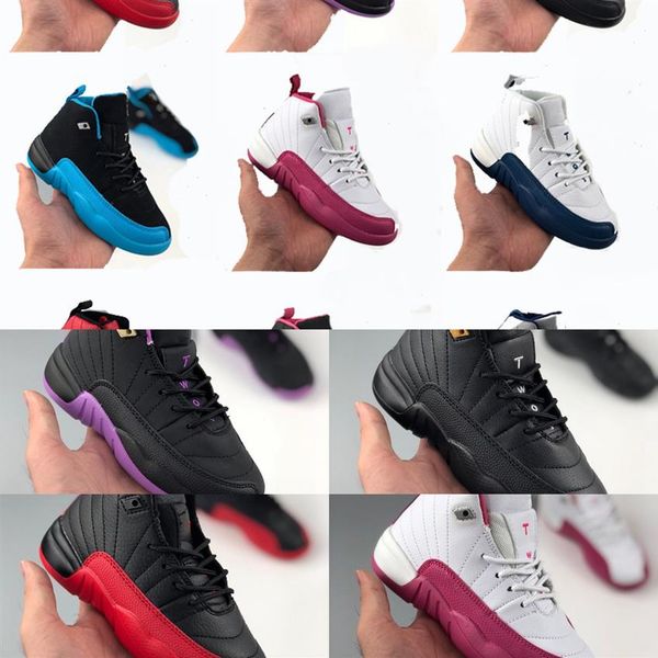 

basketball shoes kids 12s xii taxi dark grey vivid pink french blue gym red the master flu game children kids girls sneaker3367, Black