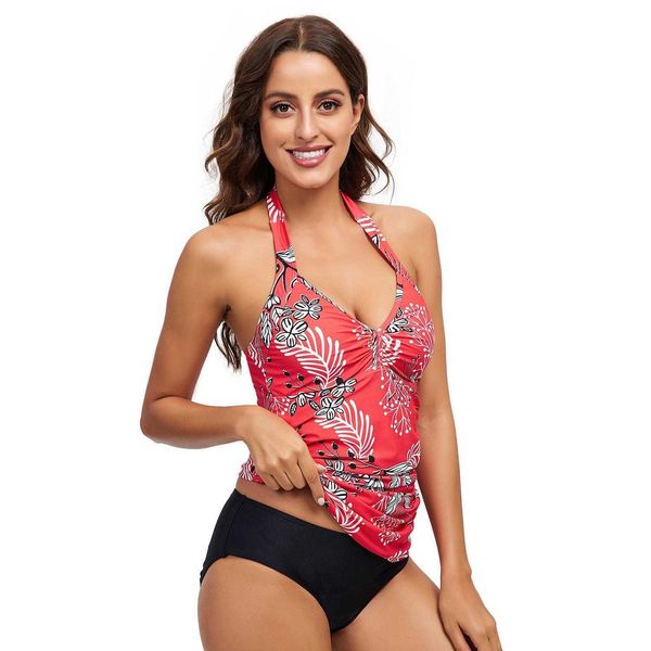 

wholesale bikini swimwear red flower leaf halter split for women, White;black