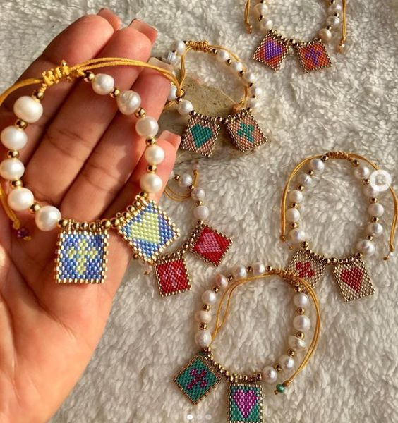 

charm bracelets simple style boho cross heart natural freshwater pearl beaded handmade plastic elastic rope bracelet for girls dainty gift 2, Golden;silver