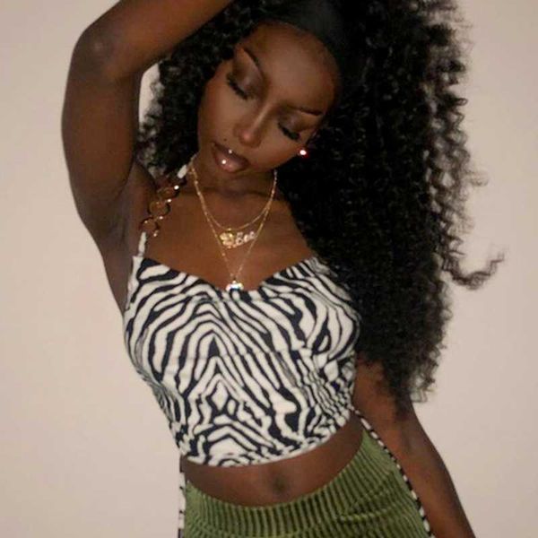 

women's tanks camis zebra print bandage ruched sleeveless backless crop chain strap halter camis women summer streetwear clothing j2302, White
