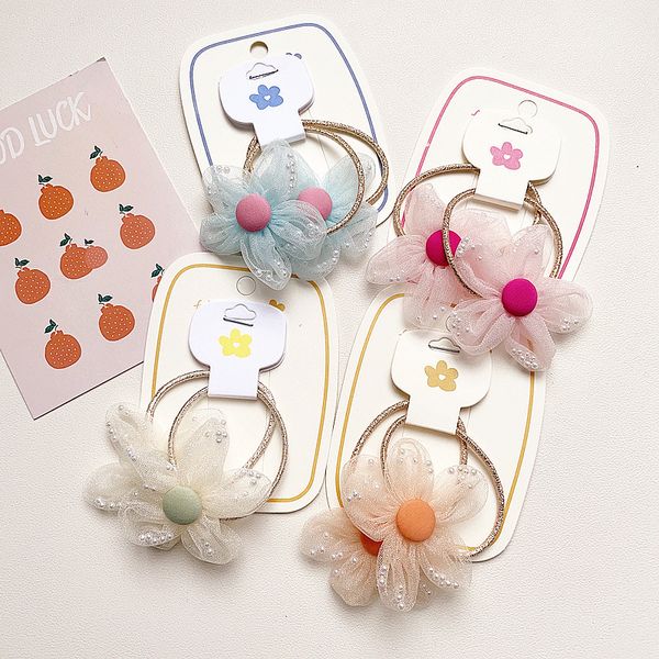 

korean sweet 3d flowers sweet girls accessories children's simple 2pcs set hairbands fashion kids gauze floral hair holder y011, Slivery;white