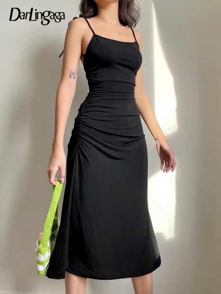 

casual dresses darlingaga fashion strappy ruched black irregular elegant backless long party summer women clothes 230216, Black;gray