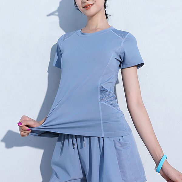 

yoga new sports women's summer thin short-sleeved sports t-shirt running training quick-drying clothes fitness yoga suit 02