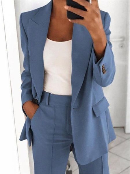

womens suits blazers simple office blazer women solid color single button casual commute blazer suit with button pocket lady all match forma, White;black