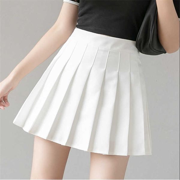 

fashion women solid color high waist slimming patchwork fall spring warm mini pleated white black pink grey skirt